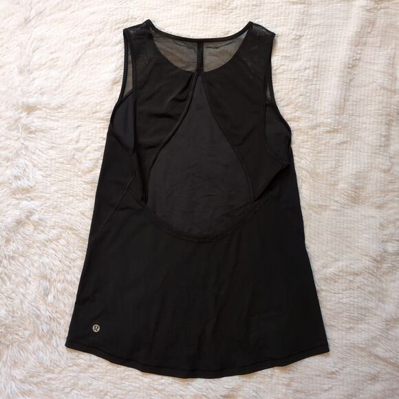 Lululemon For The Run Size 4 Open Back Keyhole Tank Top Black Mesh Gym Running - Picture 3 of 8